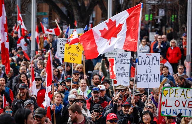 March 19, 2022, Calgary, AB, CANADA: Hundreds of demonstrators gather at city hall in Calgary, Alta., Saturday, March 19, 2022. Calgary CANADA  - ZUMAc35_ 20220319_zaf_c35_044 Copyright: xJeffxMcintoshx