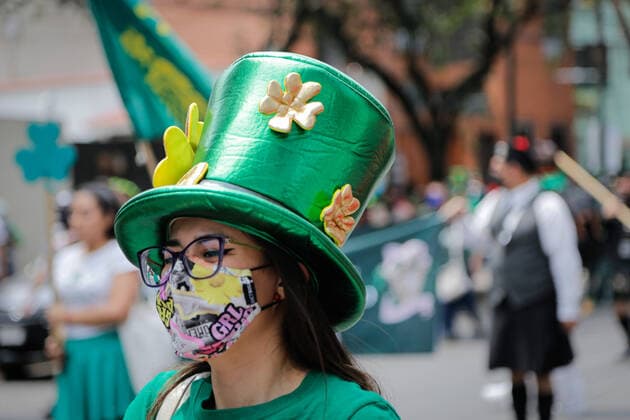March 20, 2022, Mexico, Mexico: A girl wearing a green hat takes part during the festival. St. Patrick s Day is a cultural and religious Irish national holiday, which is annually celebrated on March 17, the day of the death of the patron saint of Ireland, St. Patrick. Mexico Mexico - ZUMAs197 20220320_zaa_s197_315 Copyright: xGuillermoxDiazx