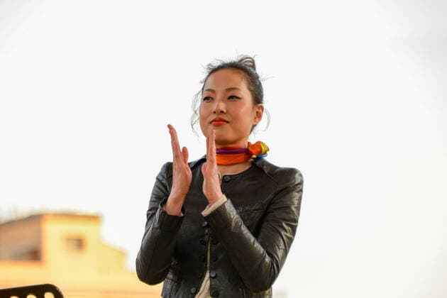 Sun Hee You, musician during Together for Peace , anti-war demonstration in Piazza San Govanni, News in Rome, Italy, March 20 2022