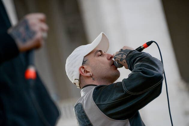 Gemitaiz, artist during Together for Peace , anti-war demonstration in Piazza San Govanni, News in Rome, Italy, March 20 2022