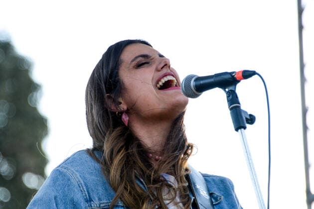 Margherita Vicario, singer during Together for Peace , anti-war demonstration in Piazza San Govanni, News in Rome, Italy, March 20 2022