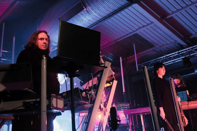 March 21, 2022, Southampton, Hampshire, United Kingdom: L-R Thorsten Quaeschning, bandleader and Yamane Hoshiko, Japanese born violinist, and Paul Frick on stage with German electronic band Tangerine Dream founded in 1967, performing live at the Engine Rooms, Southampton. Southampton United Kingdom - ZUMAs197 20220321_zaa_s197_171 Copyright: xDawnxFletcher-Parkx