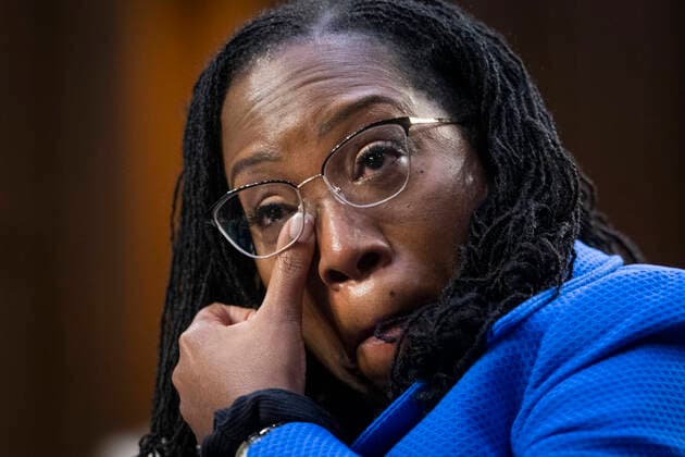 Judge Ketanji Brown Jackson wipes the tears from her face while listening to United States Senator Alex Padilla (Democrat of California) talk about how proud he is of her, as she appears on the third and final day of her Senate nomination hearings to be an Associate Justice of the Supreme Court of the United States, in the Hart Senate Office Building in Washington, DC, Wednesday, March 23, 2022. Copyright: xRonxSachsx xCNPx MediaPunchx