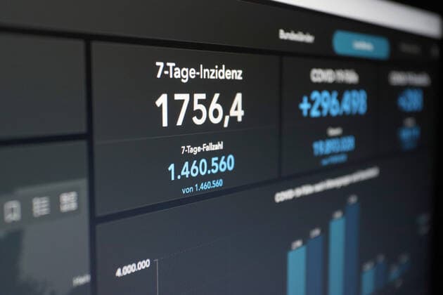 Dashboard des RKI, die 7-Tage-Inzidenz liegt nun bei 1756,4 7-Tage-Inzidenz, Dashboard des RKI auf einem Monitor am 25.03.2022 in Siegen Deutschland.