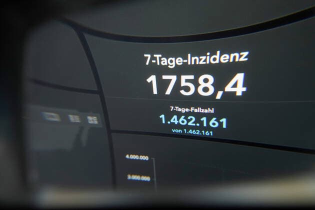 Dashboard des RKI, die 7-Tage-Inzidenz liegt nun bei 1758,4 7-Tage-Inzidenz, Dashboard des RKI auf einem Monitor am 26.03.2022 in Siegen Deutschland.