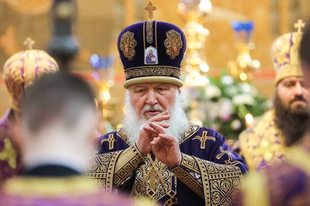 News Themen der Woche KW12 News Bilder des Tages MOSCOW, RUSSIA - MARCH 27, 2022: Patriarch Kirill of Moscow and all Russia conducts the rite of blessing of the Cathedral of St Demetrius. Sergei Karpukhin TASS  TS129C29