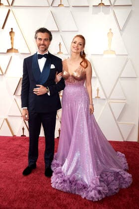 OscarÂ® nominee Jessica Chastain (right) and Gian Luca Passi de Preposulo arrive on the red carpet of the 94th OscarsÂ® at the Dolby Theatre at Ovation Hollywood in Los Angeles, CA, on Sunday, March 27, 2022.  Copyright: xx 34342-414THA