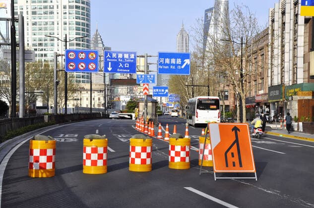COVID-19 lockdown in Shanghai Access to a street leading to a tunnel is blocked in Shanghai on March 28, 2022, as a COVID-19 lockdown starts in the Chinese city the same day.  A14AA0001273985P