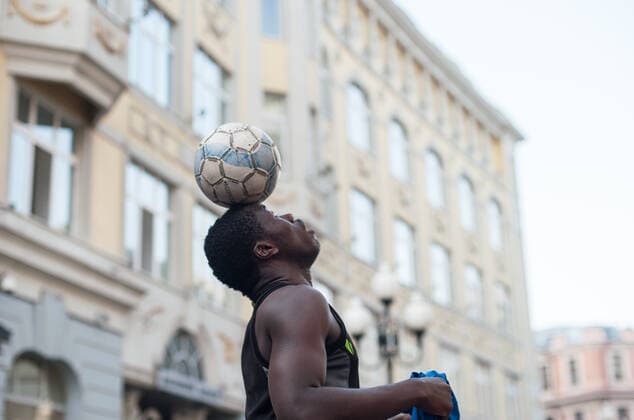 MOSCOW, RUSSIA - August 15, 2017 Black man juggles with a football on his head, model released, , property released, , 33546180.jpg, soccer, football, juggling, player, man, one, background, white, ball, silhouette, freestyle, people, person, black, sports, jersey, players, male, shadow, full, length, competitive, juggle, juggles, sport, field, brazilian, african, technique, summer, outdoor, young, professional