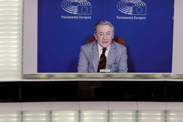 Hermann Tertsch zugeschaltet im Plenarsaal des Europäischen Parlaments. Straßburg, 09.03.2022 Frankreich *** Hermann Tertsch connected in the plenary hall of the European Parliament Strasbourg, 09 03 2022 France Copyright: xChristophxHardtx