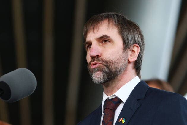 March 29, 2022, VANCOUVER, BC, CAN: Minister of Environment Steven Guilbeault speaks during a press conference outside the GLOBE Forum at the Convention Centre in Vancouver, B.C., on Tuesday, March 29, 2022. VANCOUVER CAN  - ZUMAc35_ 20220329_zaf_c35_054 Copyright: xChadxHipolitox