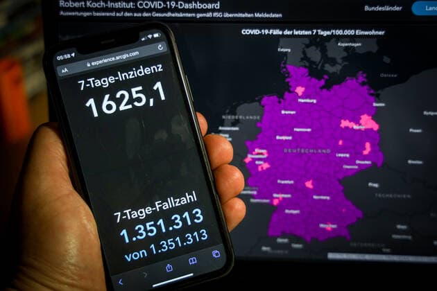 Coronavirus in Deutschland - Covid-19-Dashboard des Robert Koch-Institut 31.03.2022: Robert Koch-Institut: 7-Tage-Inzidenz 1625,1. 7-Tage-Fallzahl 1.351.313 COVID-19-Fälle 21.104.509 Zugang um 274.901 gegenüber dem Vortag. COVID-19-Todesfälle 129.391 Zugang um 279 gegenüber dem Vortag.