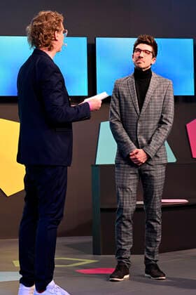 Uke Bosse und Alexander Reinhard Böhm bei der Verleihung des Deutschen Computerspielpreises 2022 in der TonHalle. München, 31.03.2022