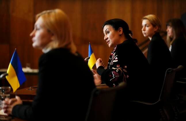 April 1, 2022, Ottawa, Ontario, Canada: Ukrainian member of Parliament Ivanna Klympush-Tsintsadze, second from left, speaks during a press conference as she joins fellow Ukrainian members of Parliament visiting Ottawa on Friday, April 1, 2022. Ottawa Canada  - ZUMAc35_ 20220401_zaf_c35_007 Copyright: xThexCanadianxPressx