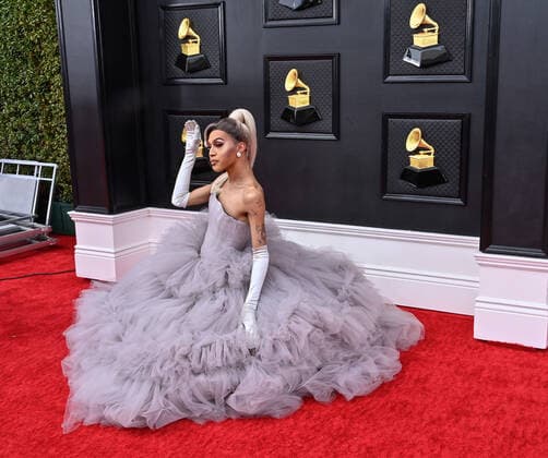 Trinity K. Bonet arrives for the 64th annual Grammy Awards at the MGM Grand Garden Arena in Las Vegas, Nevada on Sunday, April 3, 2022.  LAV20220403011 JIMxRUYMEN