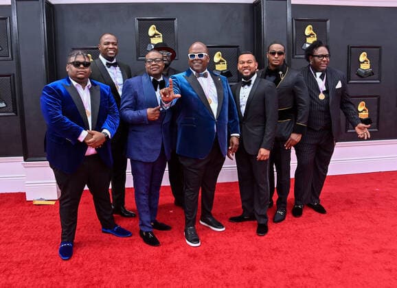 Kreole Rock and Soul arrive for the 64th annual Grammy Awards at the MGM Grand Garden Arena in Las Vegas, Nevada on Sunday, April 3, 2022.  LAV20220403033 JIMxRUYMEN
