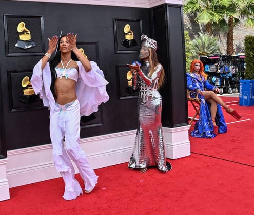 Naomi Smalls arrives for the 64th annual Grammy Awards at the MGM Grand Garden Arena in Las Vegas, Nevada on Sunday, April 3, 2022.  LAV20220403004 JIMxRUYMEN