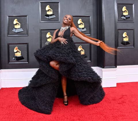 Doechii arrives for the 64th annual Grammy Awards at the MGM Grand Garden Arena in Las Vegas, Nevada on Sunday, April 3, 2022.  LAV20220403219 JIMxRUYMEN