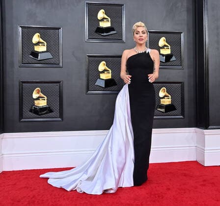 Lady Gaga arrives for the 64th annual Grammy Awards at the MGM Grand Garden Arena in Las Vegas, Nevada on Sunday, April 3, 2022.  LAV20220403399 JIMxRUYMEN