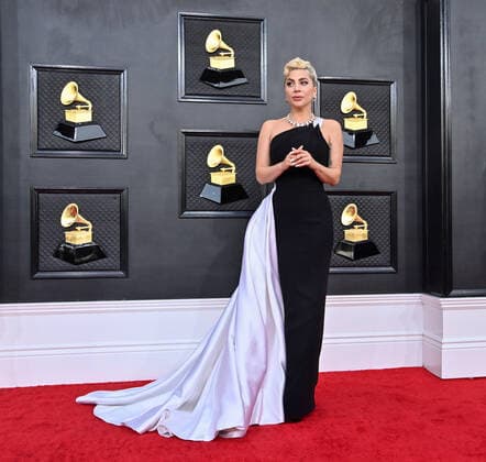 Lady Gaga arrives for the 64th annual Grammy Awards at the MGM Grand Garden Arena in Las Vegas, Nevada on Sunday, April 3, 2022.  LAV20220403400 JIMxRUYMEN
