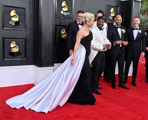Lady Gaga arrives for the 64th annual Grammy Awards at the MGM Grand Garden Arena in Las Vegas, Nevada on Sunday, April 3, 2022.  LAV20220403404 JIMxRUYMEN
