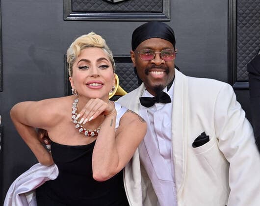 Lady Gaga and Michael Bearden arrive for the 64th annual Grammy Awards at the MGM Grand Garden Arena in Las Vegas, Nevada on Sunday, April 3, 2022.  LAV20220403378 JIMxRUYMEN
