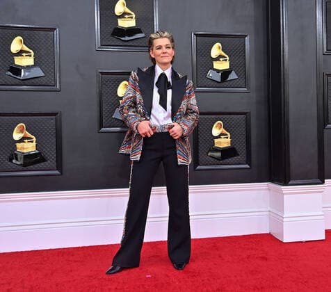 Brandi Carlile arrives for the 64th annual Grammy Awards at the MGM Grand Garden Arena in Las Vegas, Nevada on Sunday, April 3, 2022.  LAV20220403573 JIMxRUYMEN