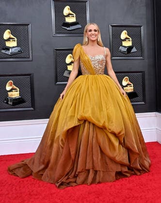 Carrie Underwood arrives for the 64th annual Grammy Awards at the MGM Grand Garden Arena in Las Vegas, Nevada on Sunday, April 3, 2022.  LAV20220403610 JIMxRUYMEN
