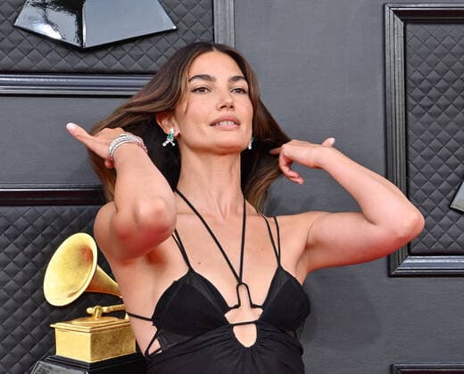 Lily Aldridge arrives for the 64th annual Grammy Awards at the MGM Grand Garden Arena in Las Vegas, Nevada on Sunday, April 3, 2022.  LAV20220403639 JIMxRUYMEN