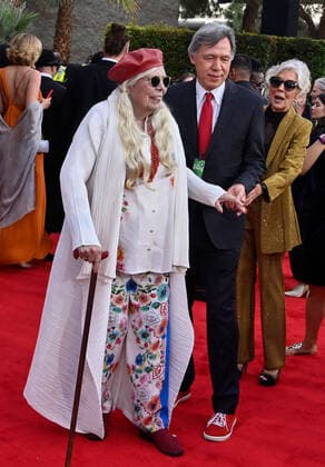 Joni Mitchell arrives for the 64th annual Grammy Awards at the MGM Grand Garden Arena in Las Vegas, Nevada on Sunday, April 3, 2022.  LAV20220403878 JIMxRUYMEN