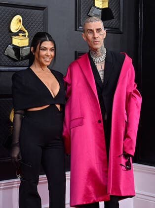 Kourtney Kardashian and Travis Barker arrive for the 64th annual Grammy Awards at the MGM Grand Garden Arena in Las Vegas, Nevada on Sunday, April 3, 2022.  LAV20220403930 JIMxRUYMEN