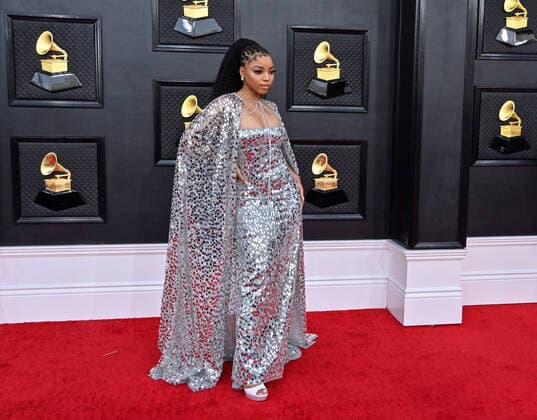 Chloe Bailey arrives for the 64th annual Grammy Awards at the MGM Grand Garden Arena in Las Vegas, Nevada on Sunday, April 3, 2022.  LAV20220403916 JIMxRUYMEN