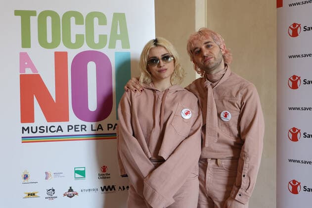 Bologna, April 4, 2022 - Press conference for the presentation of the charity concert Tocca A Noi, Musica Per La Pace . Fundraising for Save The Children association in favor of children victims of the war in Ukraine - in the pic: Veronica Lucchesi e Dario Mangiaracina, members of the group Ã¢& x80;& x9c;La Rappresentante Di ListaÃ¢& x80;& x9d;, organisers of the event. Photo: Michele Nucci