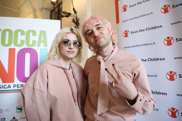 Bologna, April 4, 2022 - Press conference for the presentation of the charity concert Tocca A Noi, Musica Per La Pace . Fundraising for Save The Children association in favor of children victims of the war in Ukraine - in the pic: Veronica Lucchesi e Dario Mangiaracina, members of the group Ã¢& x80;& x9c;La Rappresentante Di ListaÃ¢& x80;& x9d;, organisers of the event. Photo: Michele Nucci