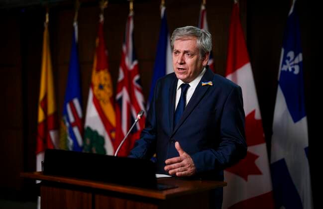 April 4, 2022, Ottawa, Ontario, Canada: NDP Natural Resources Critic Charlie Angus (TimminsNJames Bay) holds a press conference on Parliament Hill in Ottawa on Monday, April 4, 2022. Ottawa Canada  - ZUMAc35_ 20220404_zaf_c35_002 Copyright: xThexCanadianxPressx