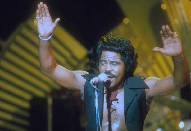 James Brown Live in concert, performing in 1977 Copyright: xJeffreyxMayer xRockxNegativesx xMediaPunchx