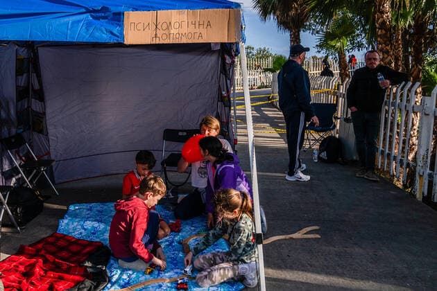 Ukrainians who fled to Mexico amid Russia s invasion of Ukraine wait near the San Ysidro Port of Entry of the U.S.-Mexico border on Monday, April 4, 2022 in Tijuana, Mexico. The refugees are given a number so they do not have to wait in line as the United States said they will accept 100,000 Ukrainian refugees due to the Russian invasion of Ukraine.  MEX2022040418 ARIANAxDREHSLER