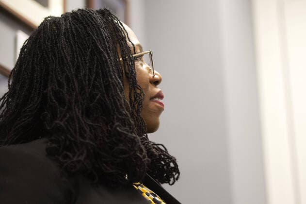 Supreme Court nominee Judge Ketanji Brown Jackson meets with Sen. Sherrod Brown, D-OH, at the U.S. Capitol in Washington, DC on Tuesday, April 5, 2022.  WAP2022040542 BONNIExCASH