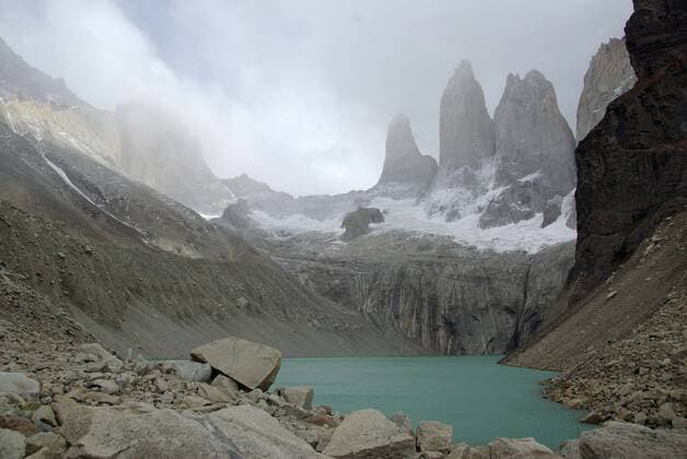 Creative Highlights World The famous Torres del Paine in Patagonia, in Chile , 7947296.jpg, peak, tower, face, mountain, rock, rocky, moraine, lake, pond, water, snow, snowy, glacier, ice, glacial, extreme, cold, mountaineering, climbing, scaling, nature, wild, wilderness, landscape, scenery, patagonia, chile, south, america, torres del paine, cloudy, fog, mist,