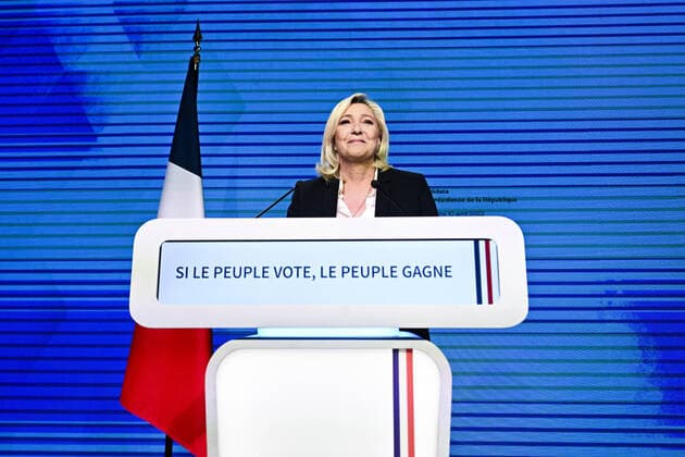 News Themen der Woche KW14 News Bilder des Tages Soiree du Premier Tour des Elections Presidentielles - Marine Le Pen - candidate Rassemblement National NEWS : Soiree du Premier Tour - Marine Le Pen - Paris - 10 04 2022 JBAutissier Panoramic 