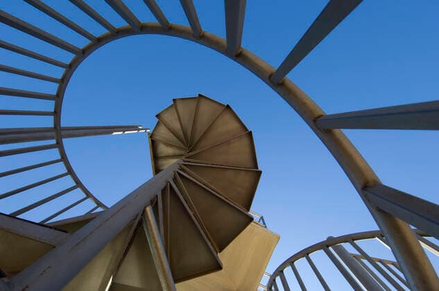 Creative Highlights World Spiral Staircase , property released, , 9871438.jpg, Nobody, Outdoors, View From Below, Architecture, Modern, Spiral, Staircase, Clear Sky, Built Structure, Railing, Infinity, Accessibility, Metal, Steps,