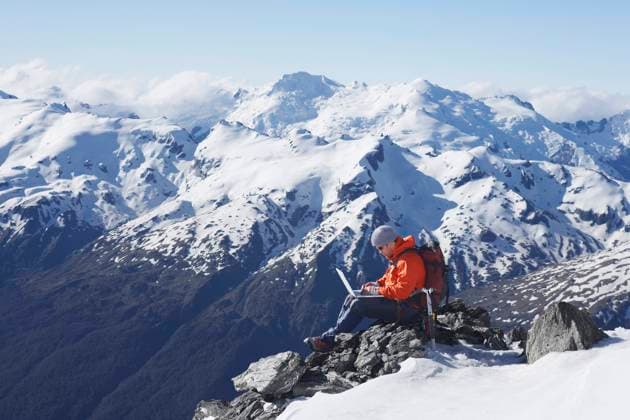 Mountain Climber Using Laptop On Mountain Peak, model released, , 9904448.jpg, Outdoors, Adult, Man, One, Person, Laptop, People, Sitting, 20s, Scenic, Connection, Nature, Solitude, Remote, Technology, Mountain, Winter Wear, Snow, Peak, Climbing, Sport, Climber, New Zealand, South Island, Side View, Recreation, Using, Typing, View, Hiker, Top, Terrain, Wifi, Remote Working, High, Altitude, Exploration, Extreme, Hiking, Winter, Landscape, Horizontal, Adventure, Leisure, Vacation, Adventurer, Explorer, Expedition, Wilderness,