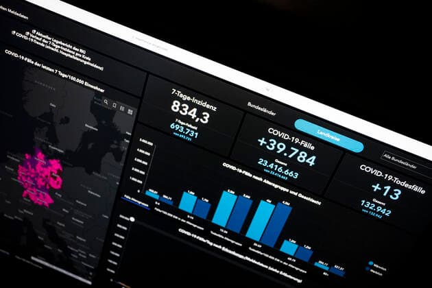 Dashboard des RKI, die 7-Tage-Inzidenz liegt nun bei 834,3 7-Tage-Inzidenz, Dashboard des RKI auf einem Monitor am 17.04.2022 in Siegen Deutschland.