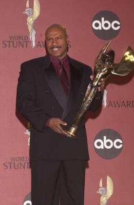 Ving Rhames at the inaugural World Stunt Awards, Barker Hanger, Santa Monica, 05-21-01 , 10563246.jpg, male, suit, mustache, award, bald, star, talent, popular, celebrity, entertainment,
