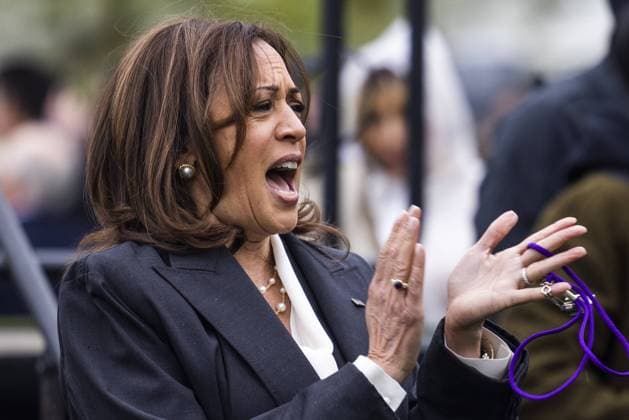 Vice President Kamala Harris cheers on participants in the annual Easter Egg Roll on the South Lawn of the White House in Washington, DC on Monday, April 18, 2022. Pool photo by Jim Lo Scalzo  WAS20220418909 JIMxLOxSCALZO