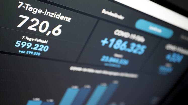 Dashboard des RKI, die 7-Tage-Inzidenz liegt nun bei 720,6 7-Tage-Inzidenz, Dashboard des RKI auf einem Monitor am 21.04.2022 in Siegen Deutschland.