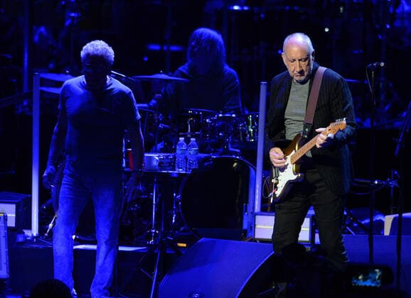HOLLYWOOD FL - APRIL 22: Roger Daltrey, Zak Starkey and Pete Townshend of The Who perform during opening night of The Who Hits Back! North American Tour at Hard Rock Live held at the Seminole Hard Rock Hotel & Casino on April 22, 2022 in Hollywood, Florida. Copyright: xmpi04x