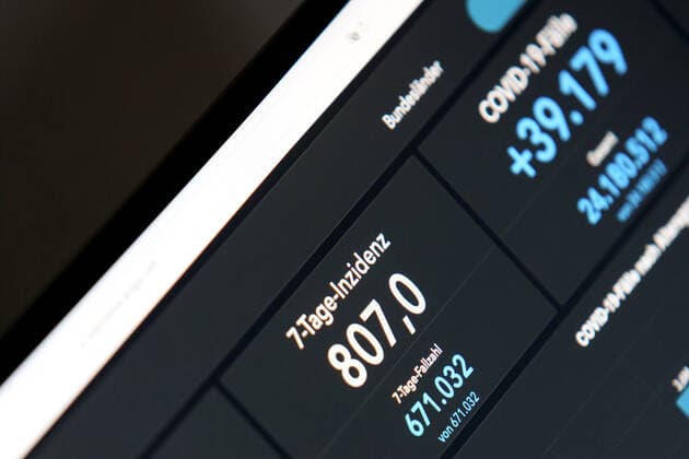 Dashboard des RKI, die 7-Tage-Inzidenz liegt nun bei 807,0 7-Tage-Inzidenz, Dashboard des RKI auf einem Monitor am 24.04.2022 in Siegen Deutschland.