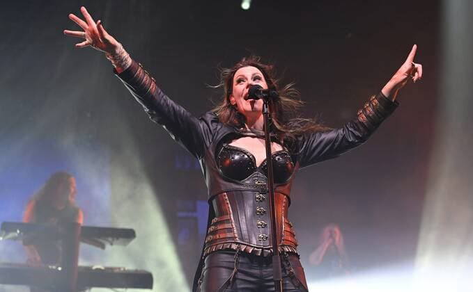 Lead singer Floor Jansen of the Finnish symphonic metal band Nightwish performs on stage during their concert in Helsinki, Finland, on April 24, 2022. Helsinki Finland  Copyright: xHeikkixSaukkomaax LKLAPH20220424211951C143