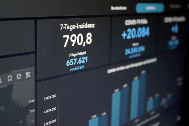 Dashboard des RKI, die 7-Tage-Inzidenz liegt nun bei 790,8 7-Tage-Inzidenz, Dashboard des RKI auf einem Monitor am 25.04.2022 in Siegen Deutschland.